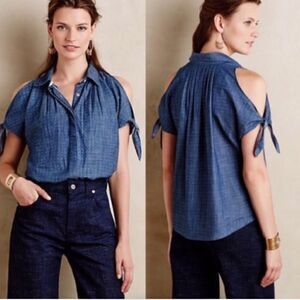 🚨 Anthro Holding Horses Cold Shoulder Chambray Dot